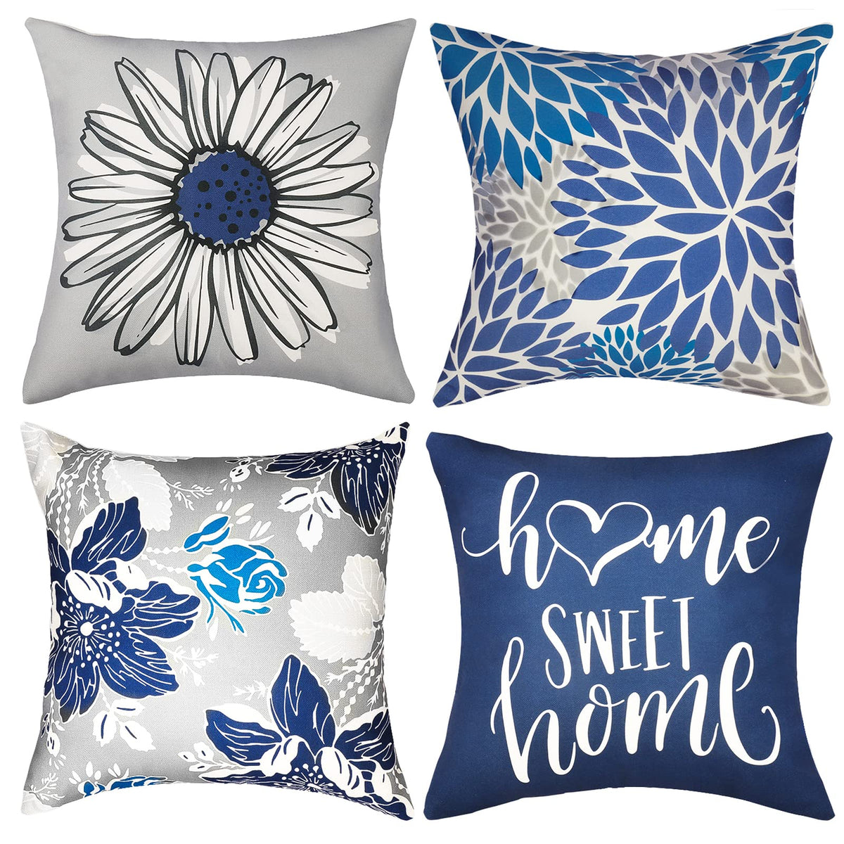 RYSMIYOU Decorative Throw Pillow Covers Set of 4 Blue Pillow Covers 18x18 inch Throw Pillow Cases Linen Square Pillow Case,Farmhouse Outdoor Modern Boho Pillow Covers for Couch Sofa Living Room
