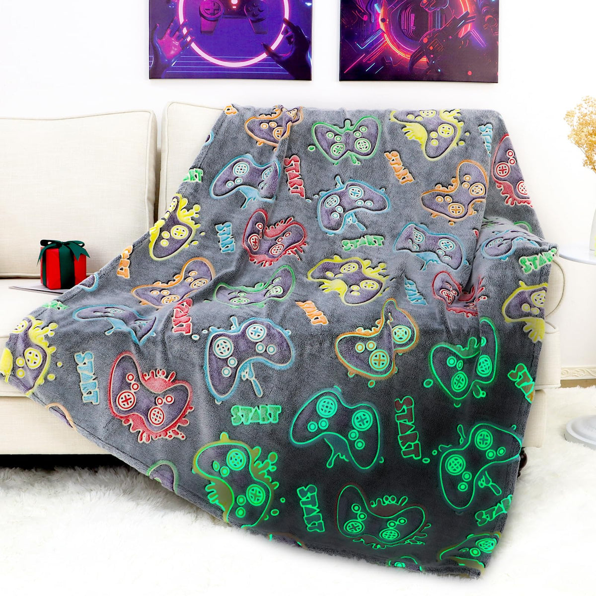 Gamer Gifts Toys for Teen Boys Girls - Glow in The Dark Blanket 2 4 6 8 10 12 13 Year Old Boy Gifts Gaming Controller for Kids Son Boyfriend Men Birthday Christmas 50"x60"