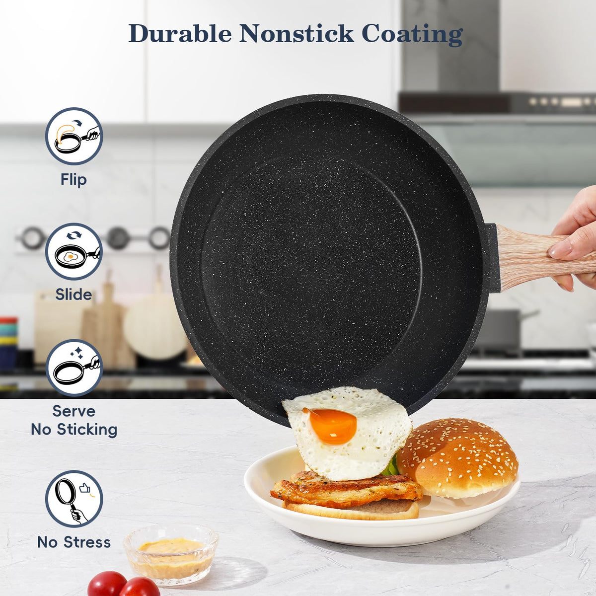 SODAY 12 Pcs Pots and Pans Set Non stick, Cookware Sets Black Granite Induction Cookware, Non-toxic Healthy Nonstick Kitchen Cooking Set with Frying Pans Set, Saucepans (PFAS/PFOA/PFOS Free)