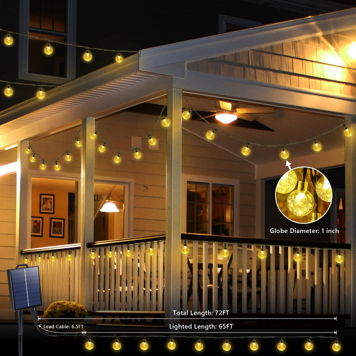 Joomer Solar String Lights Outdoor, 65FT 100LED Solar Globe String Lights 8 Lighting Modes, Waterproof Solar Powered Patio Light for Garden Yard Porch Wedding Party Outdoor Decoration (Warm White)