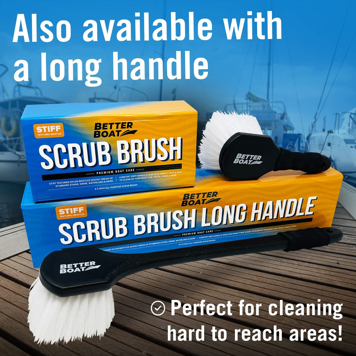 Stiff Hand Scrub Brush, Short Handle Heavy Duty Tire and Wheel Cleaning Tool, Outdoor Boat Scrubber with Handle, Carpet Cleaner, All-Purpose Cleaning Brush