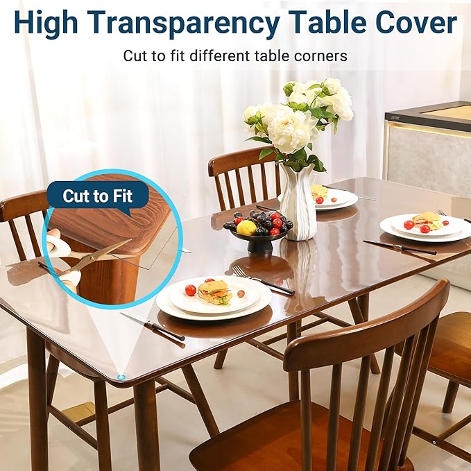 Clear Round Table Cover Protector 54 Inch, 1.5mm Transparent Plastic Table Protector Waterproof, Anti-Scratch Clear Desk Mat for Office Desktop Dresser Dining Table, FDA Compliant
