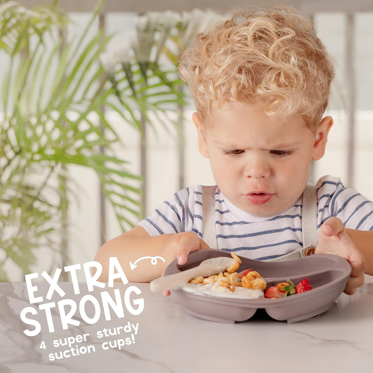 ChériKid Suction Plates for Baby, Toddlers - FEATURES SUPER STRONG QUADRUPLE SUCTION - 100% Food Grade Silicone Toddler Plates with Suction - Unbreakable Divided Kids Baby Plates