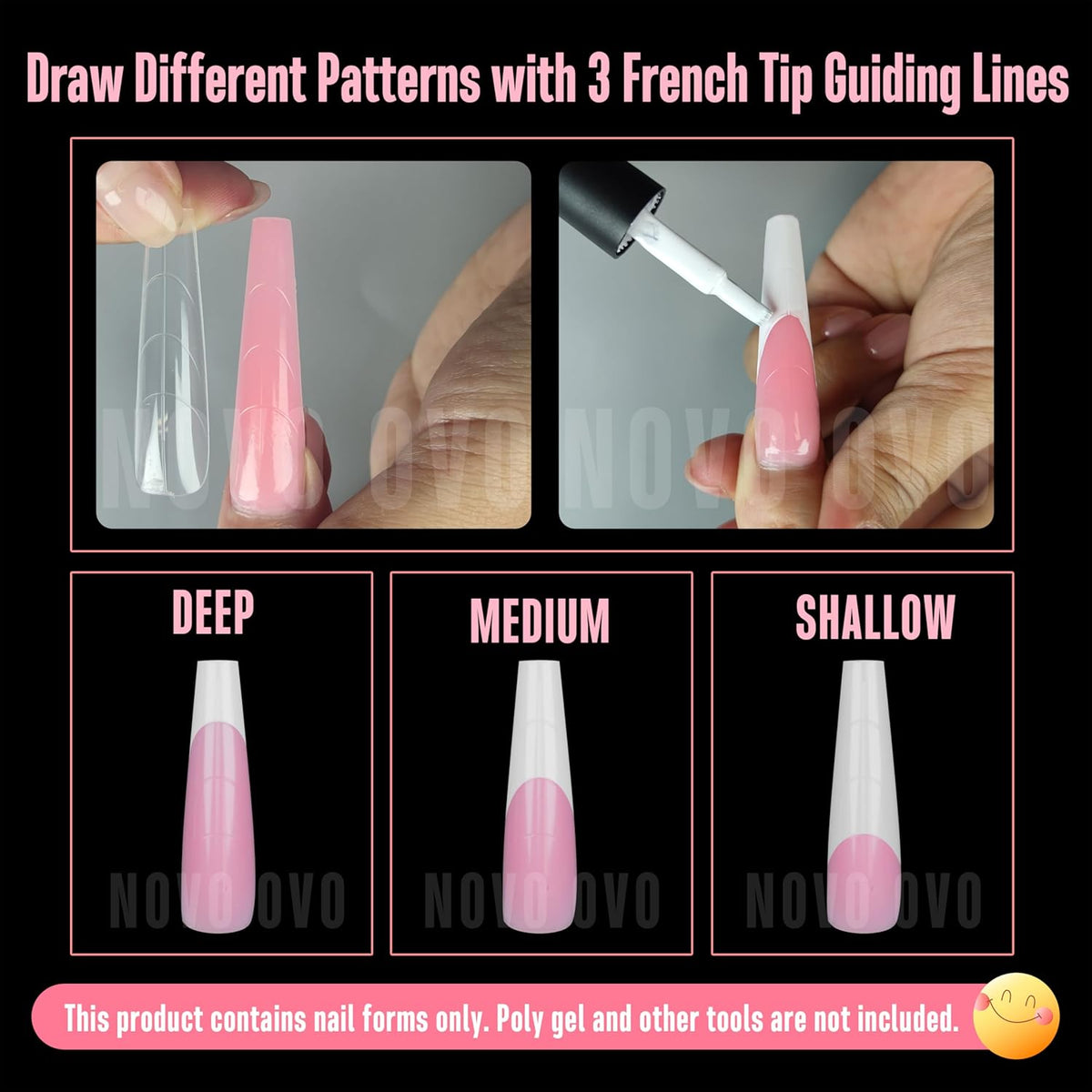 Tapered Square (Natural not Sculpted) Nail Dual Forms for Poly Gel Extension with Guiding Line Inside, XL XXL Reusable Full Cover Acrylic Builder Hard Gel Polygel Molds x 15 sizes 150 Pcs