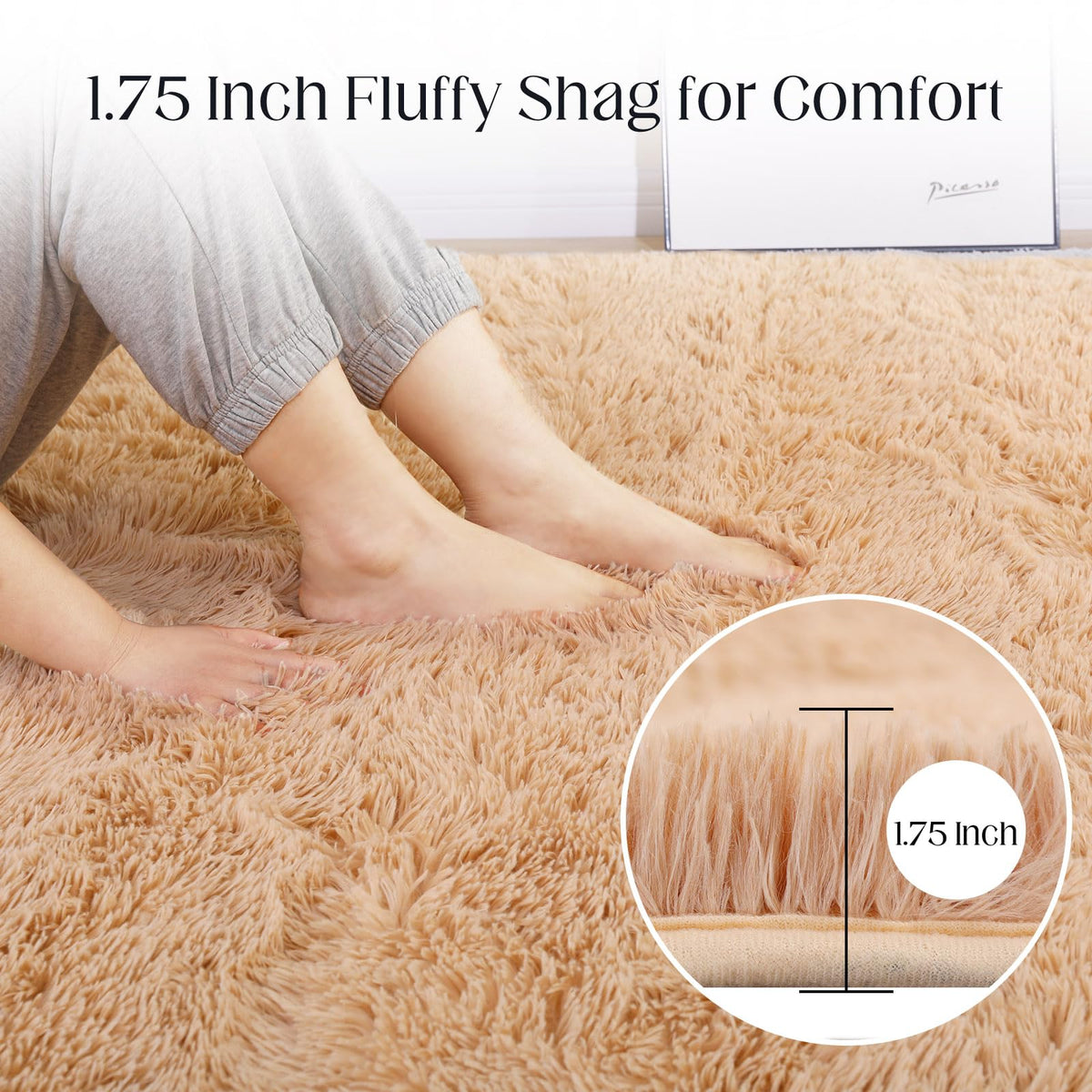 Puremy Luxury Area Rug, 6x9 Rugs for Living Room, Ultra Soft Rugs for Bedroom, Non-Slip Indoor Carpet for Nursery, Kids Room, Playroom, Home Decor, Camel