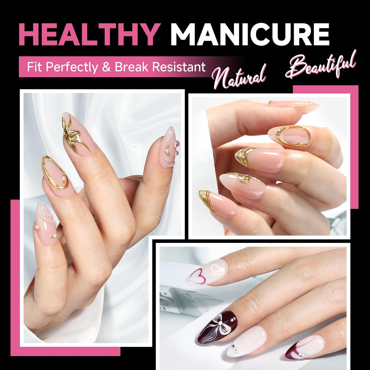 UNA GELLA Medium Almond Nail Tips, 312pcs Almond Gel Nails Tips Shape Pre Etched Full Cover Clear Fake Acrylic Pointed Press On Nails No C Curve for Nail Extension Art DIY Salon 12 Sizes