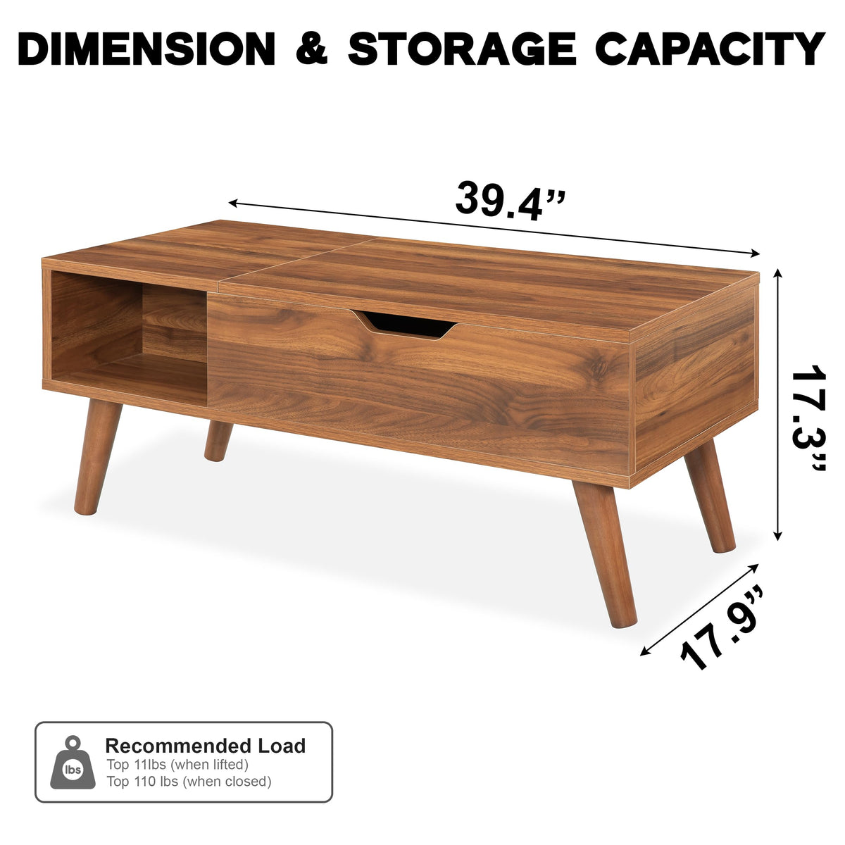 VICTORY RELAX Lift-Top Coffee Table with Hidden Storage and 2 Open Cubbies, Coffee Table with Storage for Living Room, Center Table for Living Room, Designed for Workspace and Relaxation (Natural)