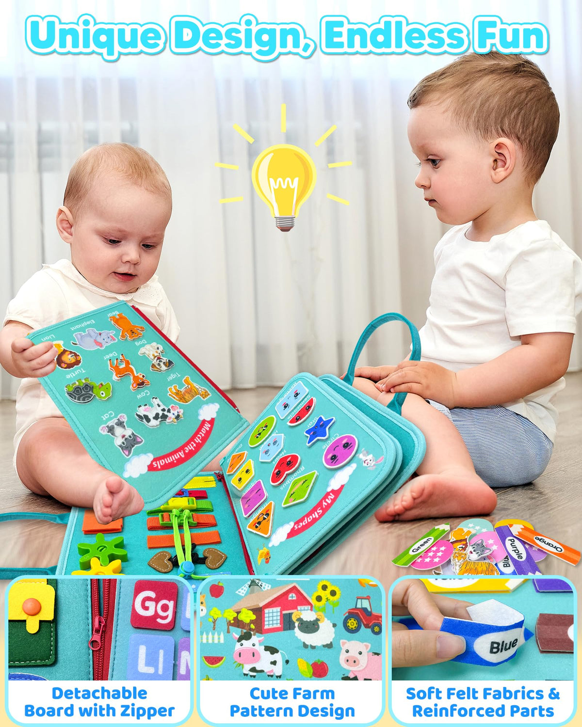 Walenty Busy Board Montessori Toys for Toddler Boy Girl Birthday Gifts, Busy Book Sensory Learning Toys for Toddlers, Educational Activities Airplane Car Travel Toy for Toddlers