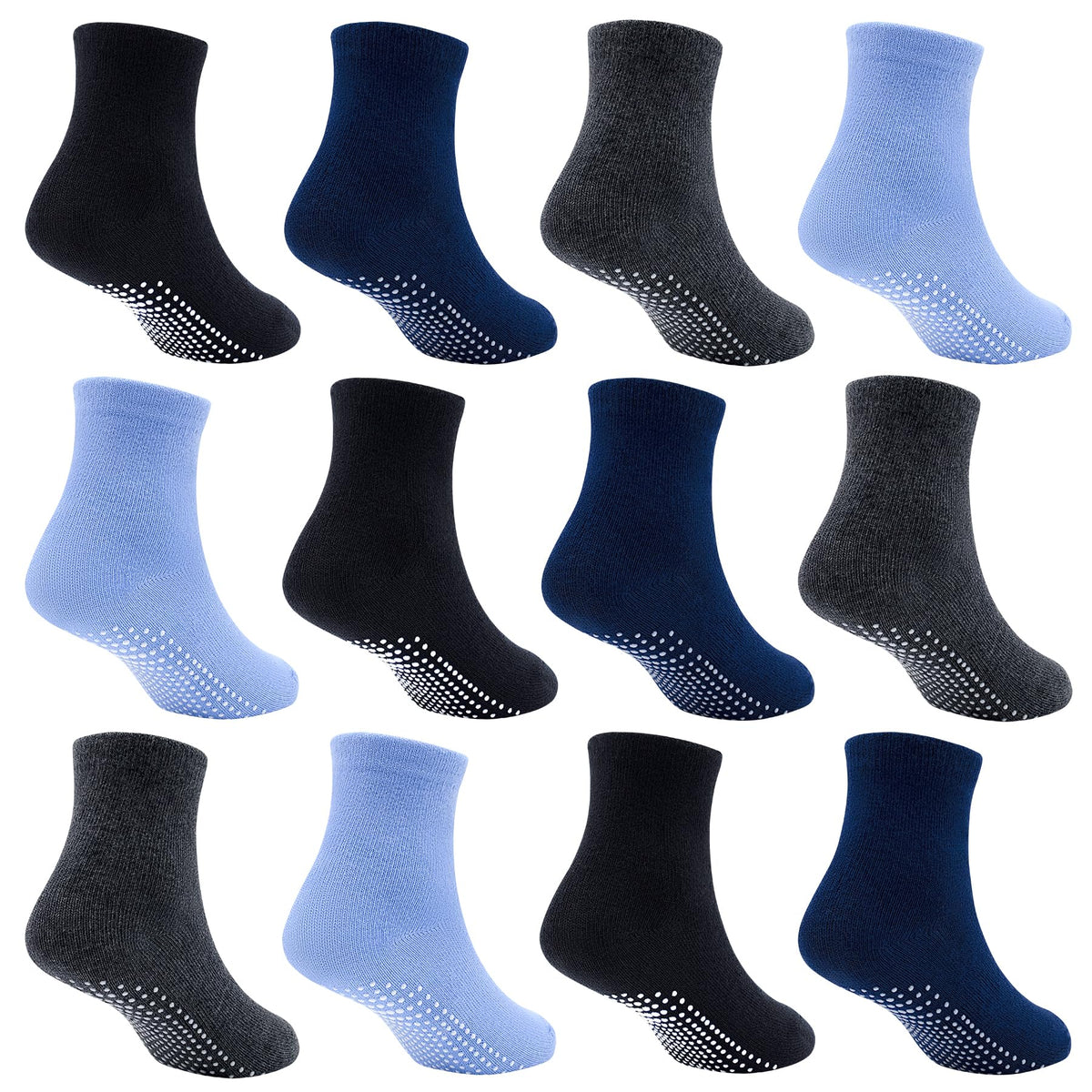 SkiBeaut Toddler Boys Socks- Kids Grips 12 Pairs Non Slip Skids Toddlers Girls Socks with Grippers for 3-5 Years