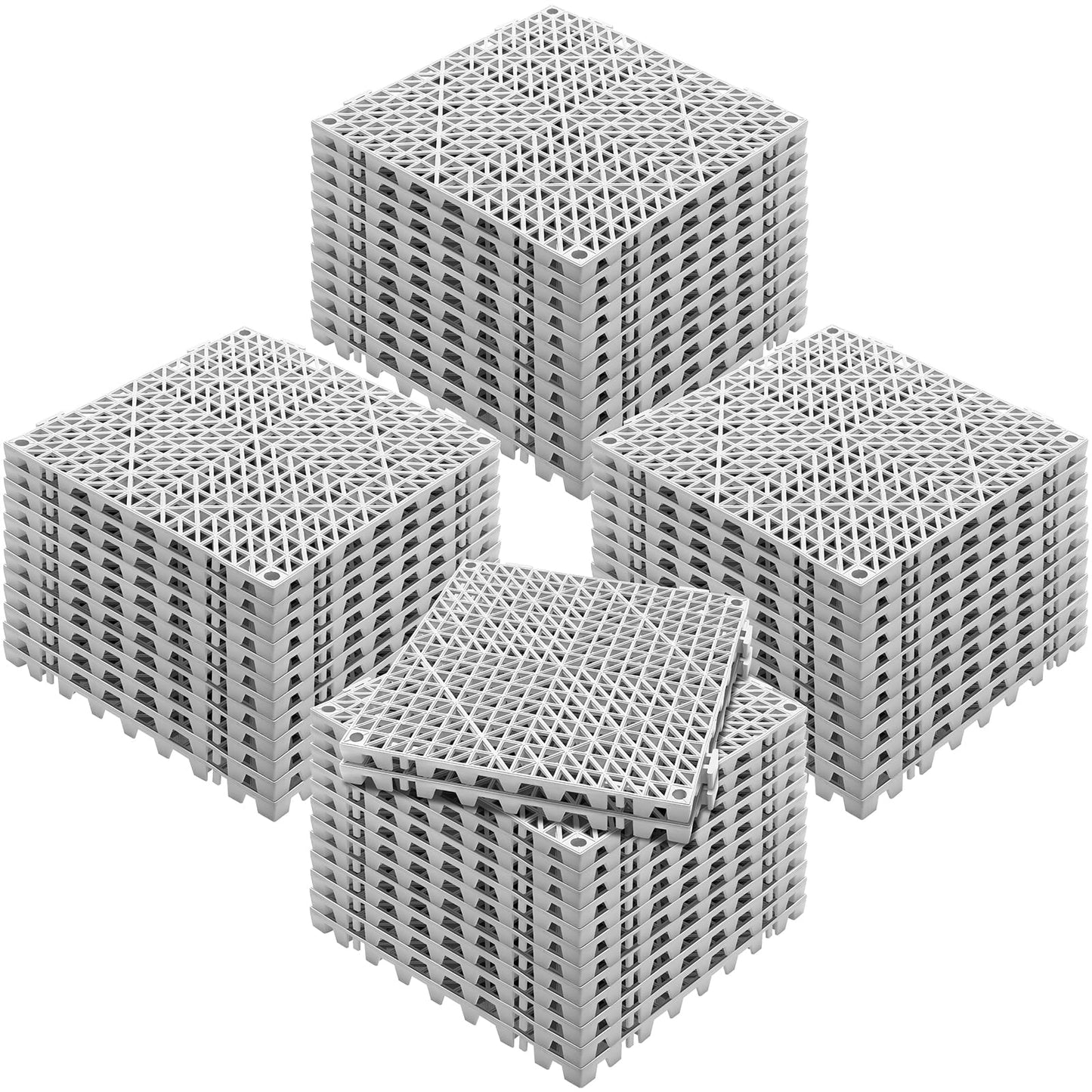 VEVOR Modular Interlocking Cushion, 50 Pack 12" x 12" Splicing Drainage Mats, Soft PVC Interlocking Drainage Floor Tiles, Non-Slip Drainage Holes for Restroom, Bathroom, Kitchen, Pool, Wet Areas, Gray