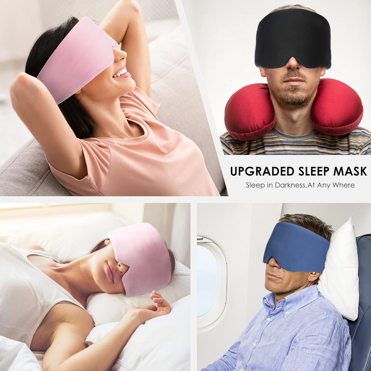 FRESHME Sleep Mask Blackout - Handmade Cotton Sleep Mask for Women Men Eye Mask for Sleeping Black Soft Eye Cover for Sleeping with Adjustable Veclro Breathable Eye Blindfold for Night Nap Travel