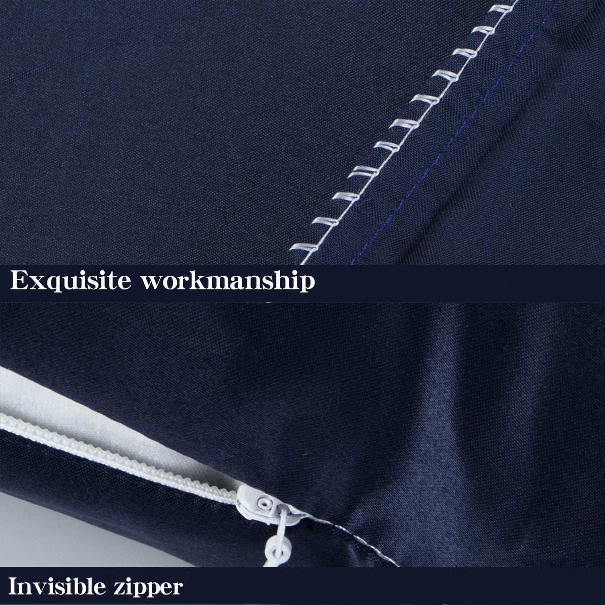NTBAY Zippered Satin Body Pillow Pillowcase, Silky Slip Cooling Body Pillow Cover, Long Side Hidden Zipper, 20x54 Inches, Navy Blue