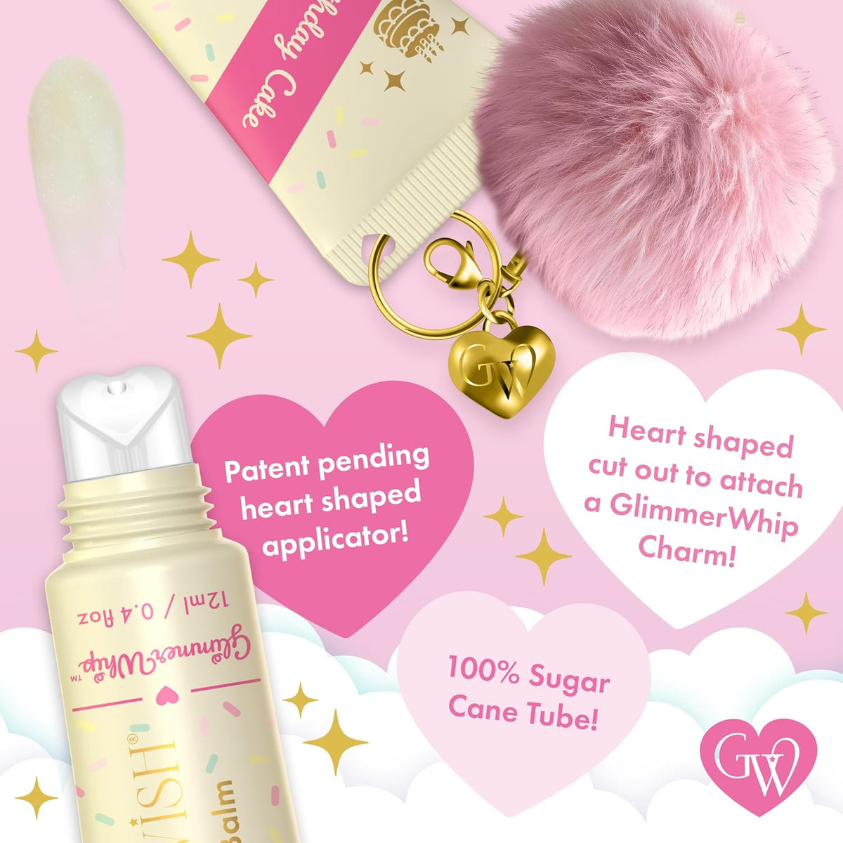 Glimmer Wish Glimmer Whip Hydrating Lip Balm – Organic Castor & Jojoba Oils, Shea & Cocoa Butters – Vegan, Non-Toxic, Moisturizing Lip Care (Birthday Cake)