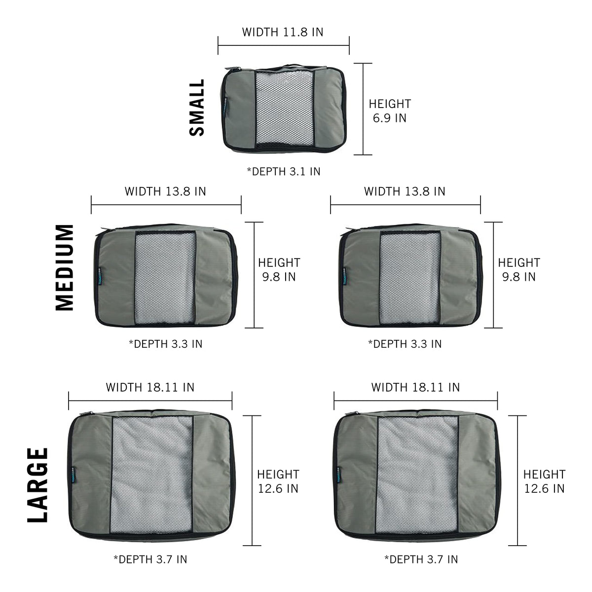 TravelWise Packing Cube System - Durable 5 Piece Weekender Plus Set (Silver)