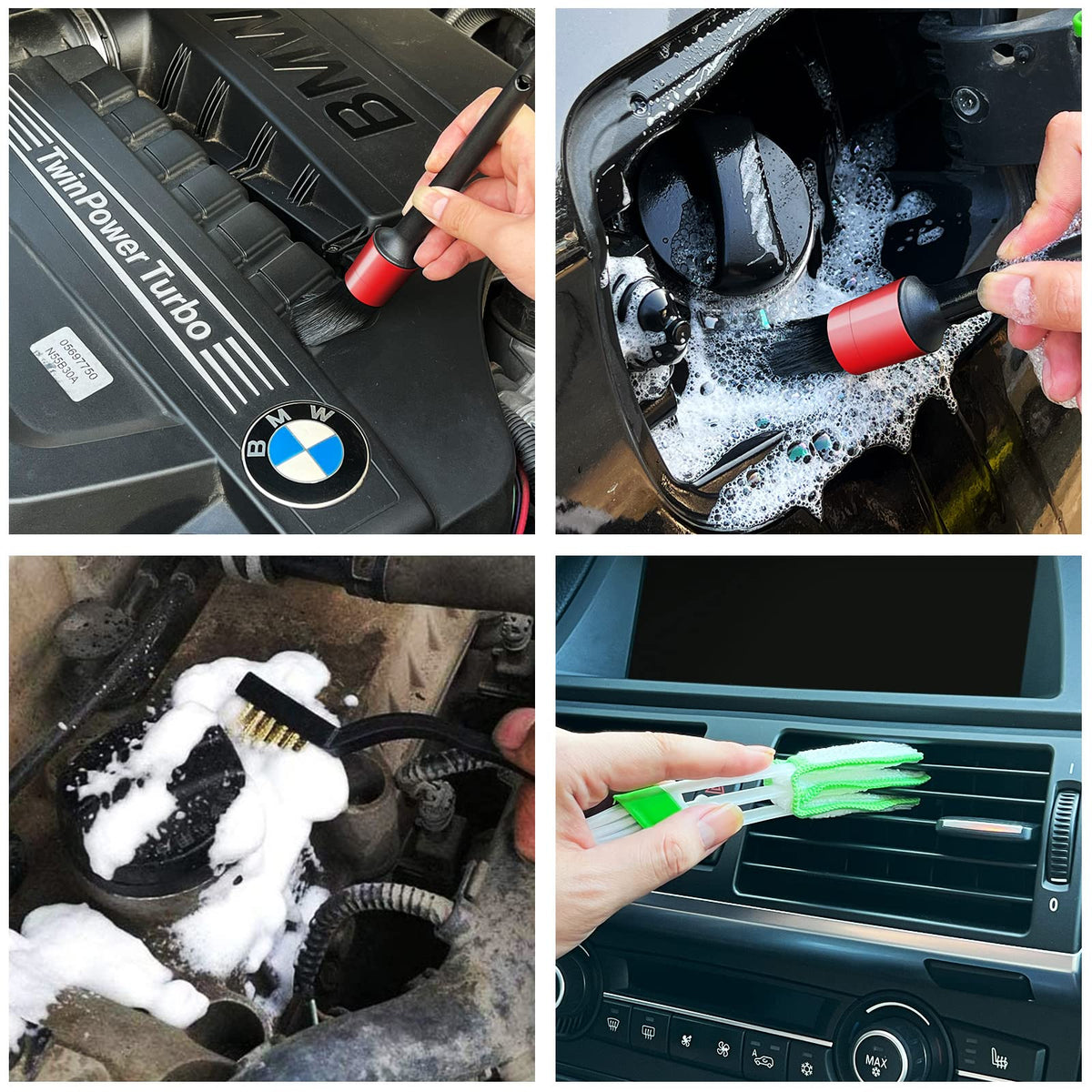 HMPLL 10pcs Auto Car Detailing Brush Set Car Interior Cleaning Kit Includes 5 Boar Hair Detail Brush,3 Wire Brush, 2 Air Vent Brush for Cleaning Car Interior Exterior, Dashboard Engines Leather Wheel