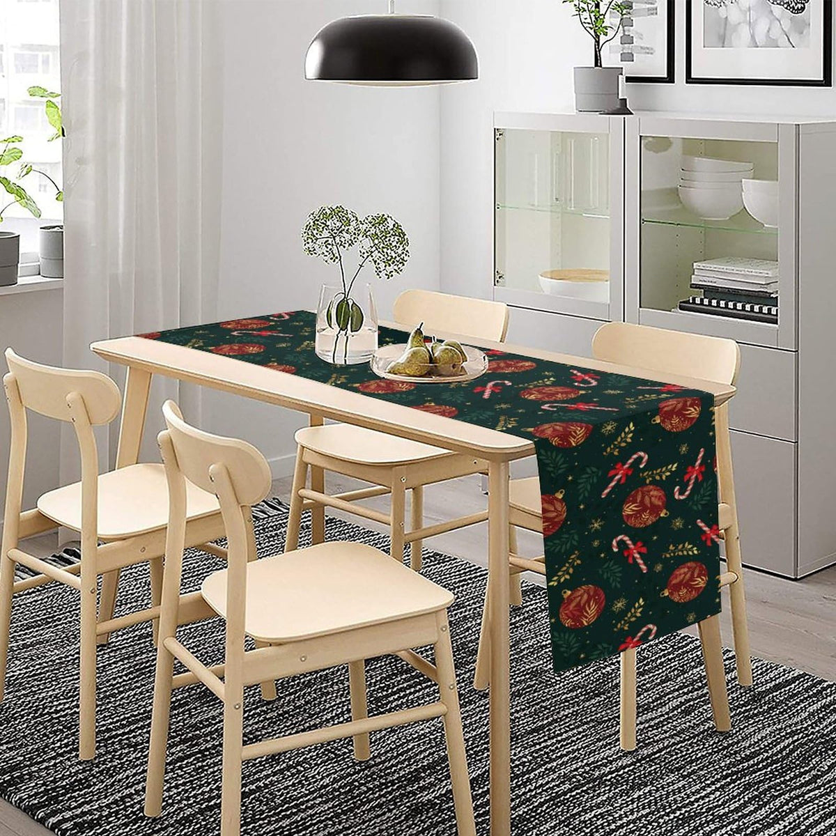 Christmas Table Runner,Green Red Xmas Balls Winter Holiday Dinner Table Decoration for Home Living Room Kitchen Dining Room 13x36in