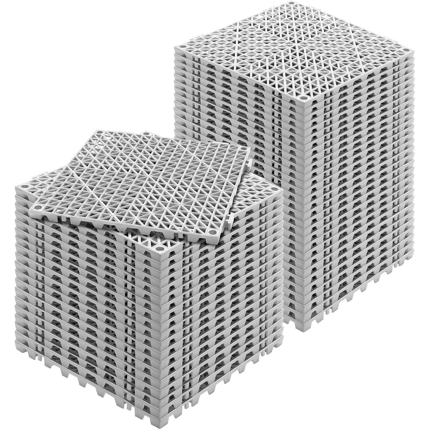 VEVOR Modular Interlocking Cushion, 50 Pack 12" x 12" Splicing Drainage Mats, Soft PVC Interlocking Drainage Floor Tiles, Non-Slip Drainage Holes for Restroom, Bathroom, Kitchen, Pool, Wet Areas, Gray