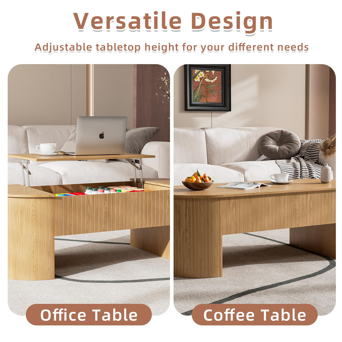 Lift Top Coffee Table with Hidden Storage Compartment, Oval Wooden Coffee Table with Lift Tabletop for Living Room, Modern Rustic Center Table for Home Office, 47 Inch (Wood)