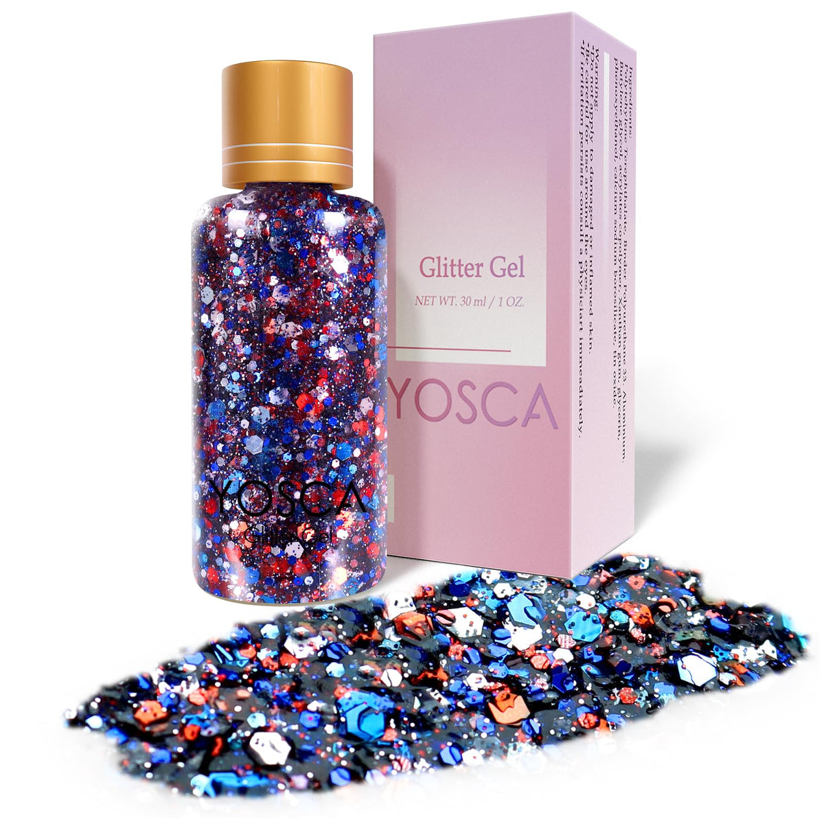 Yosca Body Glitter Gel, 30ML Red White Blue Chunky Face Glitter, Patriotic Glitter Hair Glitter for Memorial Day 4 of July Independence Day Veterans Day Flag Makeup Party Rave Accessories