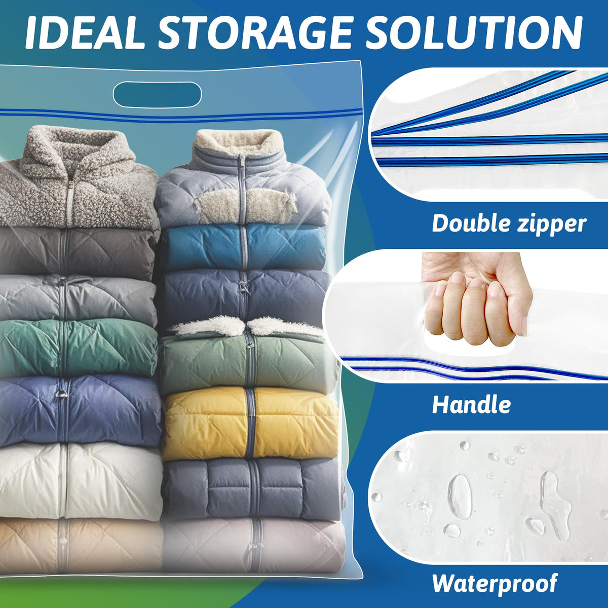 Extra Large 25 Gallon Storage Bags - 35” x 24” with Resealable Zip and Carry Handle, Ideal for Clothes, Pillows, Moving and Travel, Set of 10