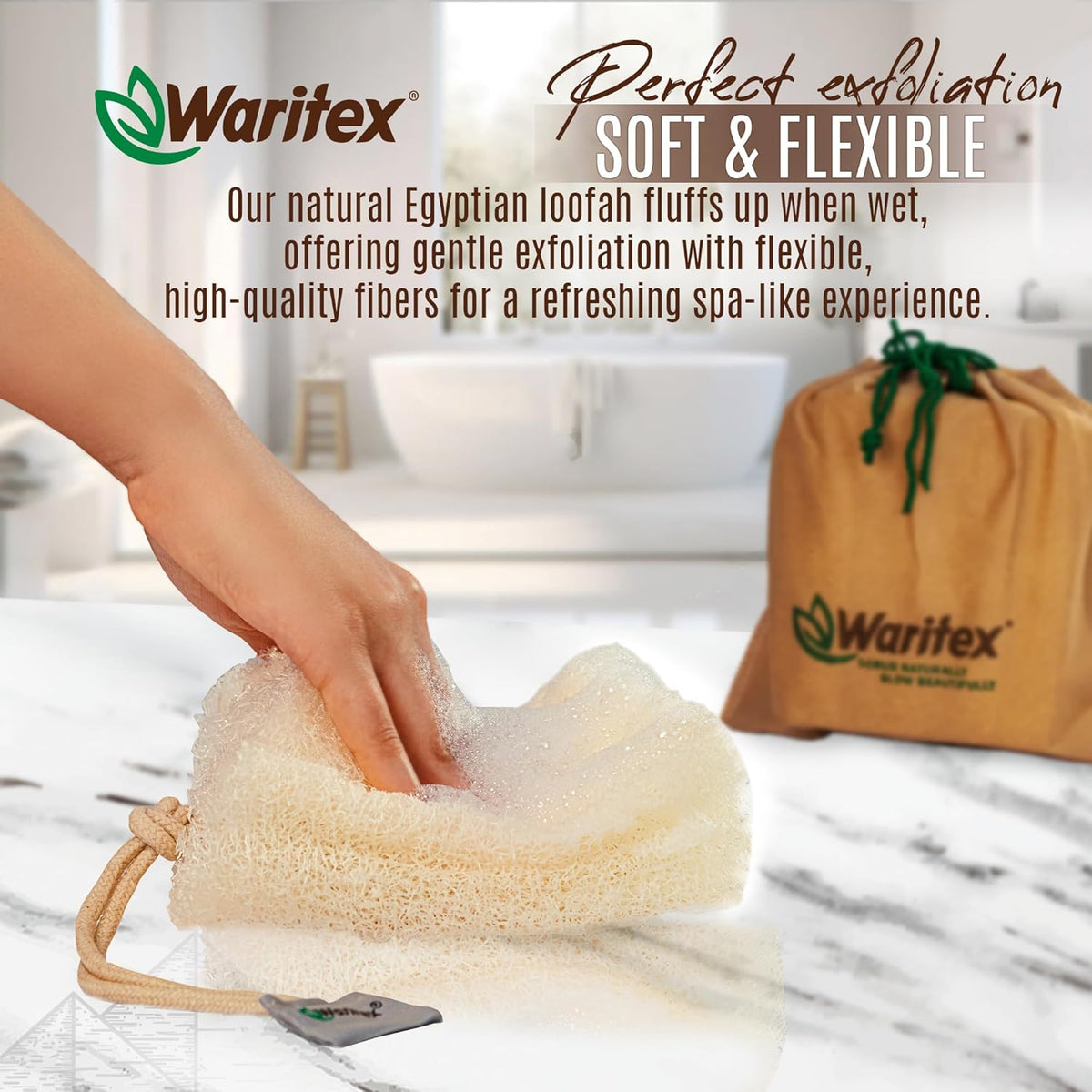 Premium Natural Egyptian Loofah Sponges, Made from 100% Natural Organic Material, Gentle Skin Exfoliation, and Full-Body Spa Experience – Eco-Friendly Loofah 2 Count (1 Pack)