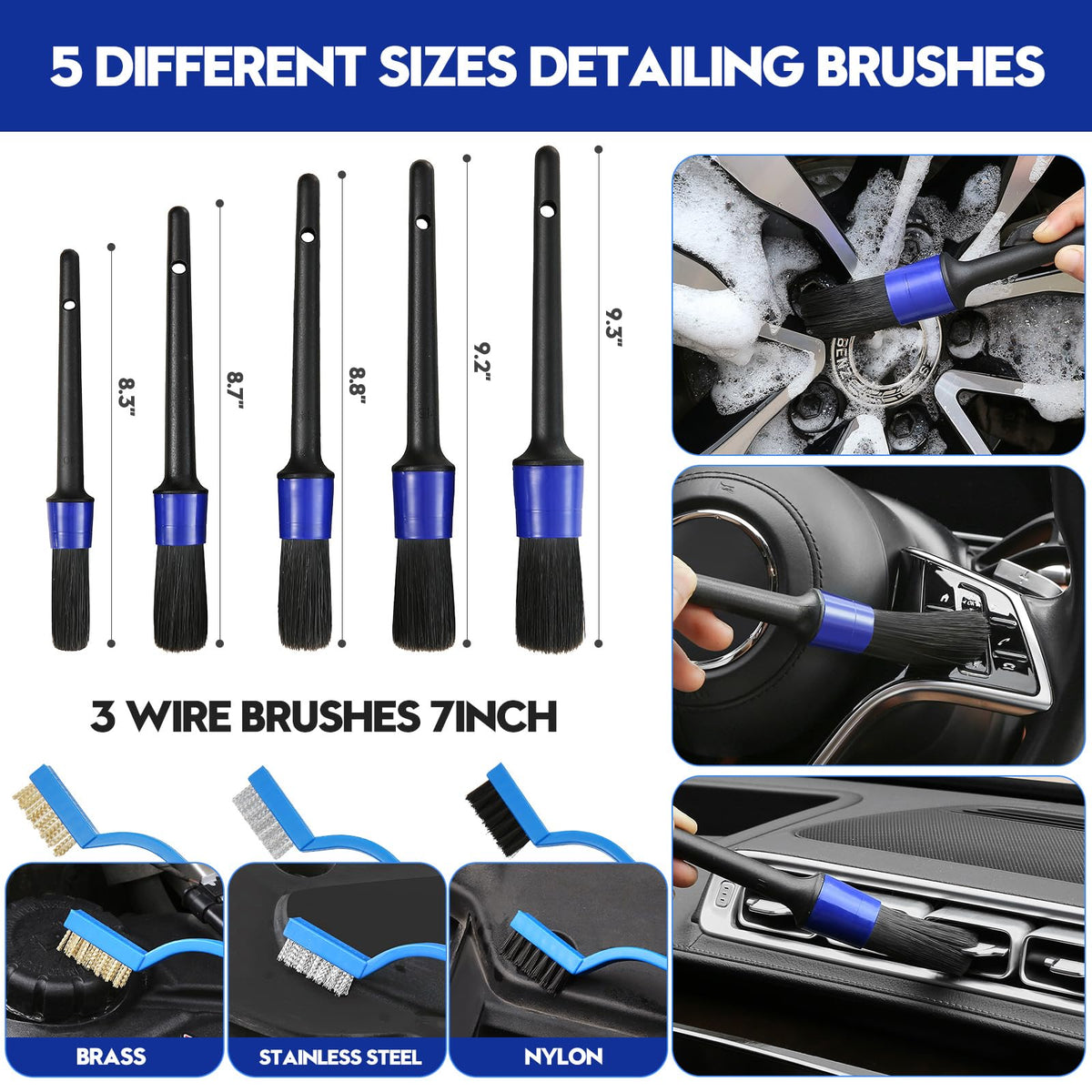 Qydipclin 37Pcs Car Detailing Kit, Car Detailing Brush Set, Car Wash Cleaning Kit, Car Detailing Brushes, Professional Car Care Kit for Interior Exterior Wheels, Blue
