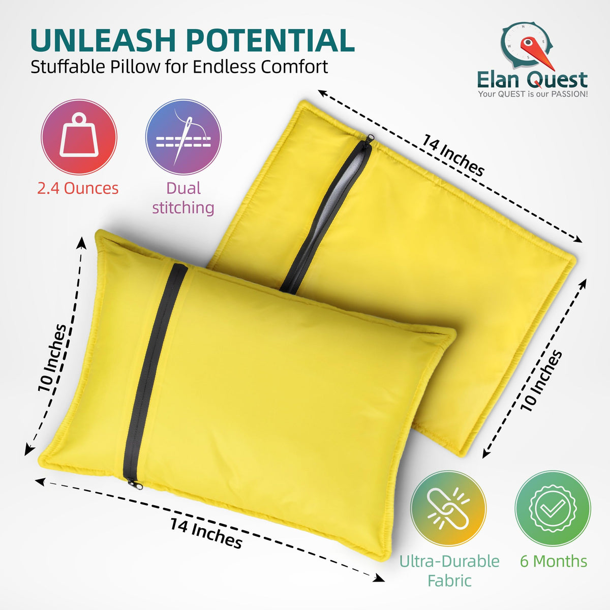 Elan Quest Stuffable Camping Pillow Sack (Small, Yellow) - 10 x 14 - Camping Essentials for Hiking, Backpacking and Travel Essentials - Sold Unstuffed Bring Your Own Stuffing