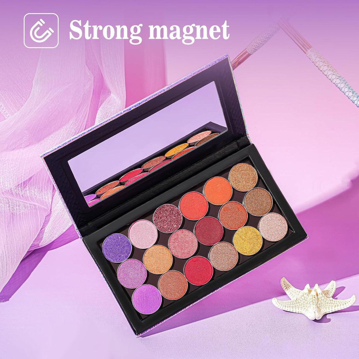 Lolalet 2 Pack Magnetic Makeup Palettes, Empty Magnetic Palette with Mirror for Eyeshadow Lip Color Blush Powder Highlighter Contour - Black&Pink