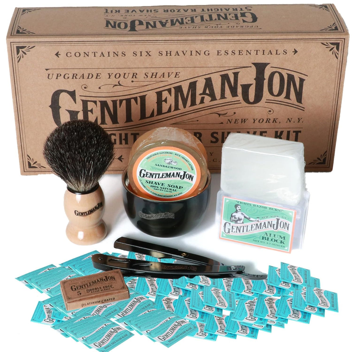 Ultimate Shaving Combo - Straight Razor Shaving Kit & 50-Pack Platinum Double Edge Razor Blades - Vintage Style Wet Shave Grooming Set for Smooth, Comfortable Shaves