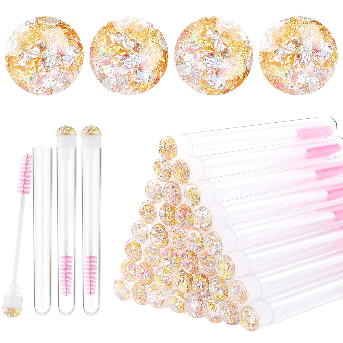 20pcs Eyelash brush Lash Wand Makeup tool Eyelash Extension supplies Cleaning brush Diamond Mascara foil pink
