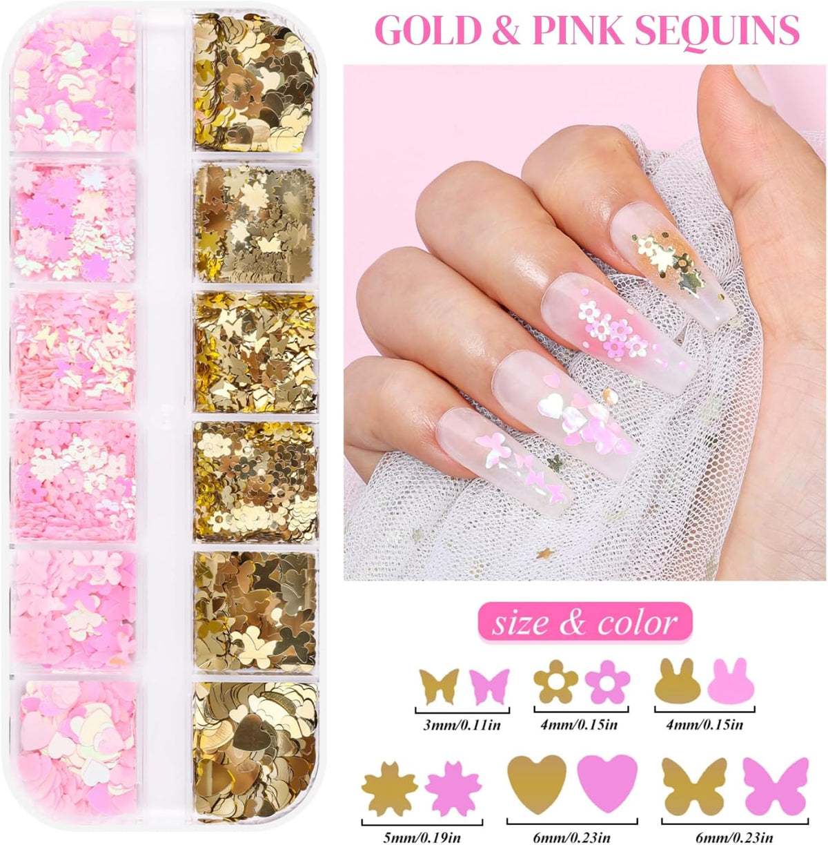 5 Boxes 60 Colors Holographic Nail Art Sequins Kit, Iridescent Sparkle Laser Hollow 3D Star Butterfly Heart Round Mixed-shapes Nail Glitter Flakes for Manicure Body Makeup Craft DIY (2-colorful-kit2)