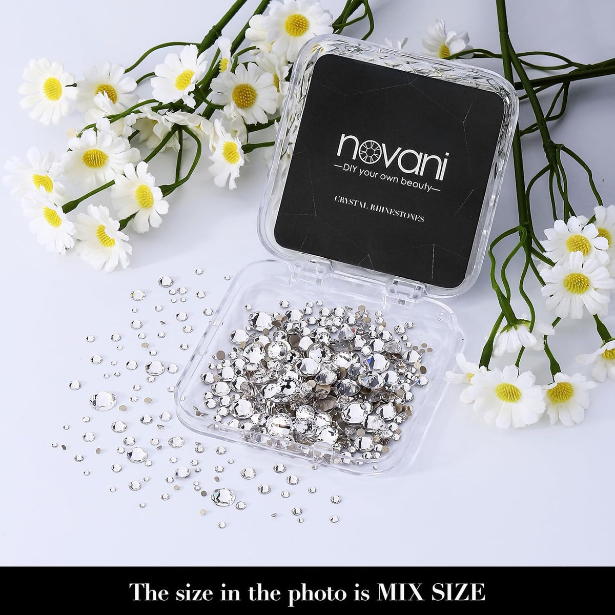 Novani Clear Rhinestones Flat Back Round Rhinestone Style 2088 Sparkly Crystal Gemstones for Nail Art and Crafting,Mix Size(SS6-SS40)