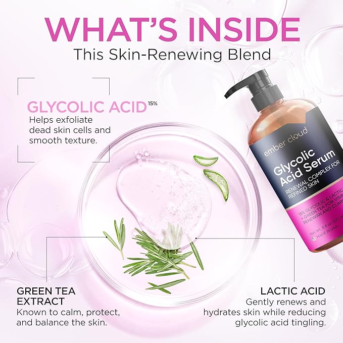 Glycolic Acid Serum for Face 15% - Extra Large Size (8 Oz) - Advanced Formula to Support Skin Radiance, Addressing Uneven Tone & Fine Lines