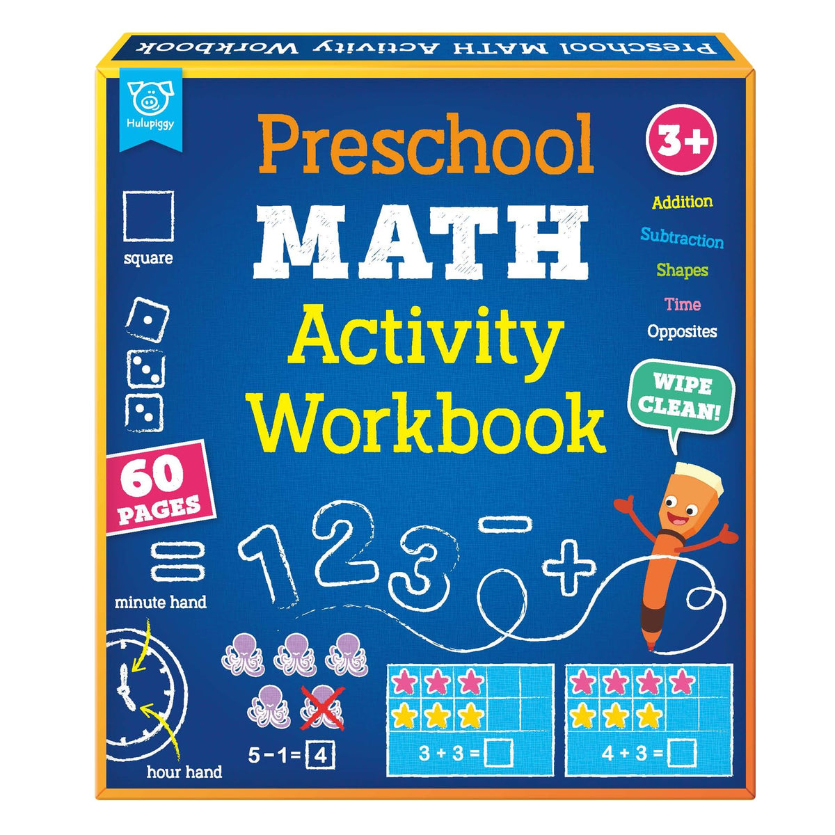 Hulupiggy Preschool Learning Activities 60 Reusable Pages, Number Tracing Addition Subtraction Math Practice Kindergarten Workbook, Educational Fine Motor Toddler Learning Toys for 3 4 5 Year Olds