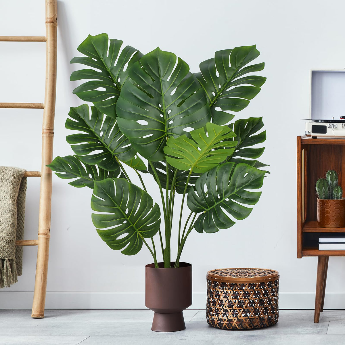 FLOWORLD Artificial Monstera Plant 4FT Tall Fake Swiss Cheese Plant Potted Faux Tropical Floor Plants Indoor Decorative House Plants Artificial Palm Trees for Home Office Living Room Decor, 2 Pack