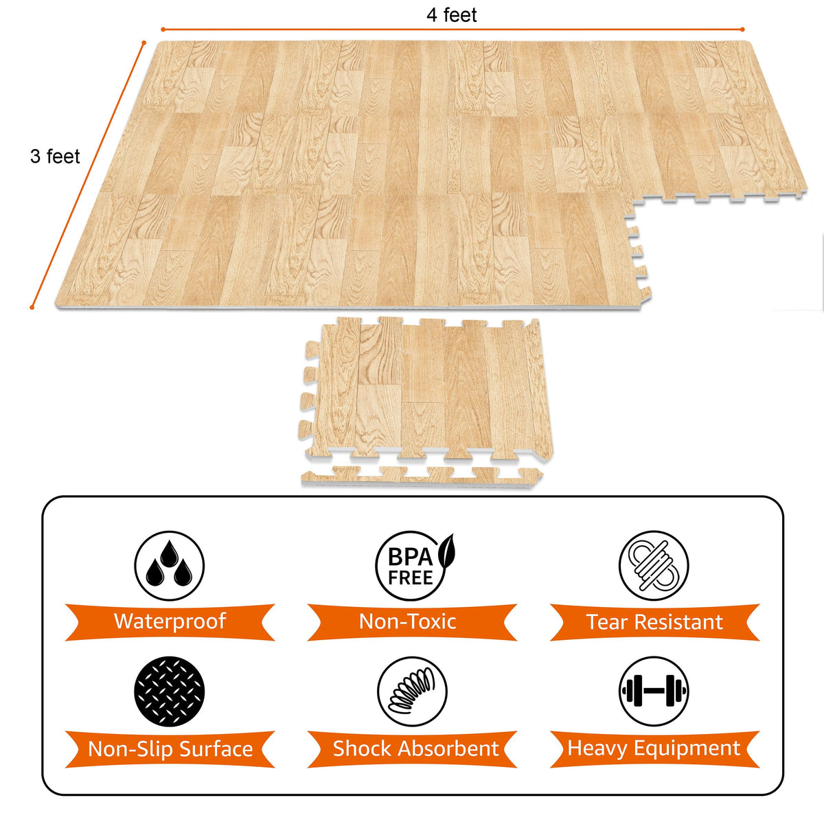 Sorbus Wood Grain Floor Mats Foam Interlocking Mats Each Tile 1 Square Foot 3/8-Inch Thick Flooring Wood Mat Tiles - Home Office Playroom Basement Trade Show (16 Tiles,16 Sq ft, Wood Grain - Pine)