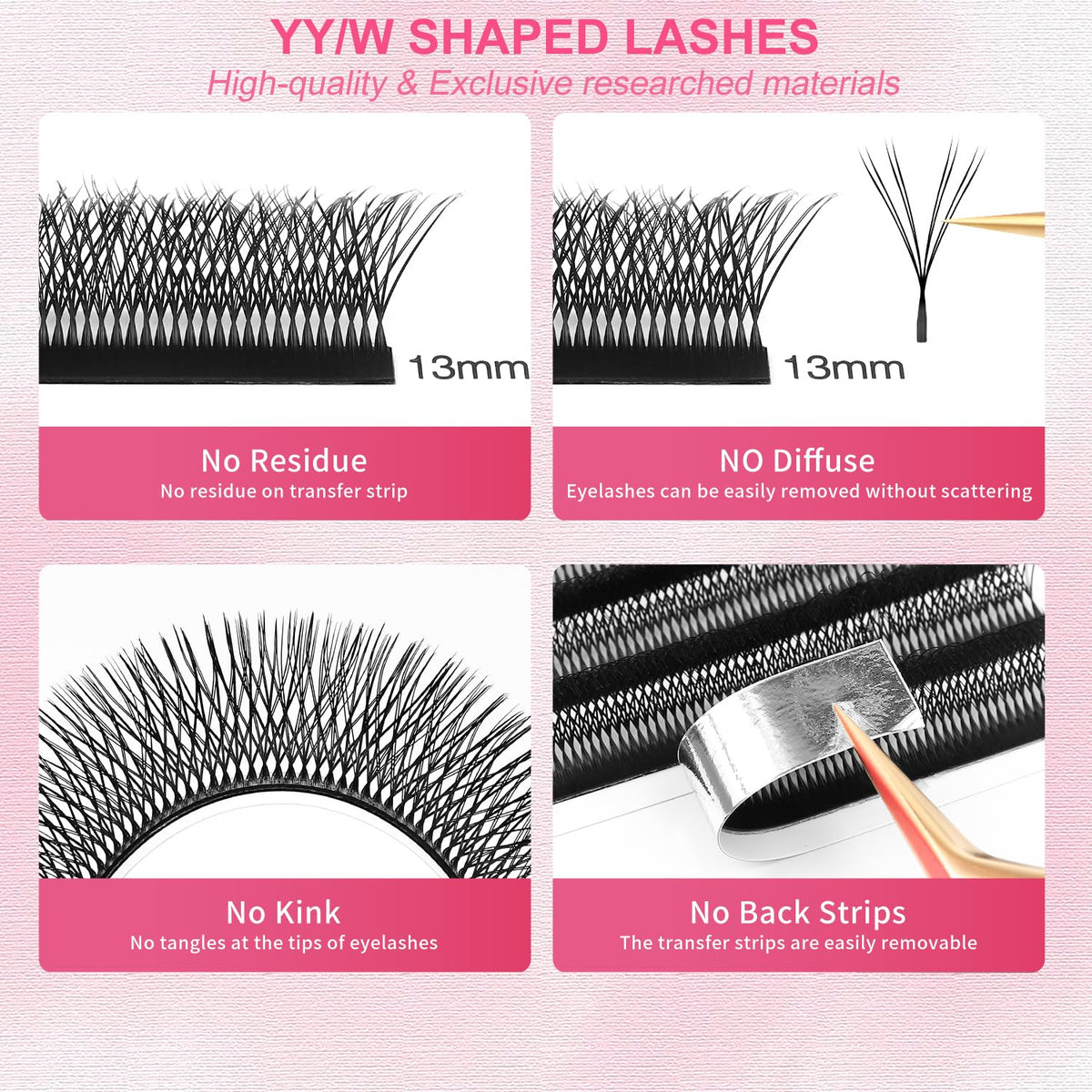 Lash Extensions Double Tips 4D Eyelash Extensions W Shape 0.07mm Thickness D Curl 15mm Premade Fans Easy Fan Volume Lashes Matte Black Crisscross(W-4D-Double Tips-0.07-D,15mm)
