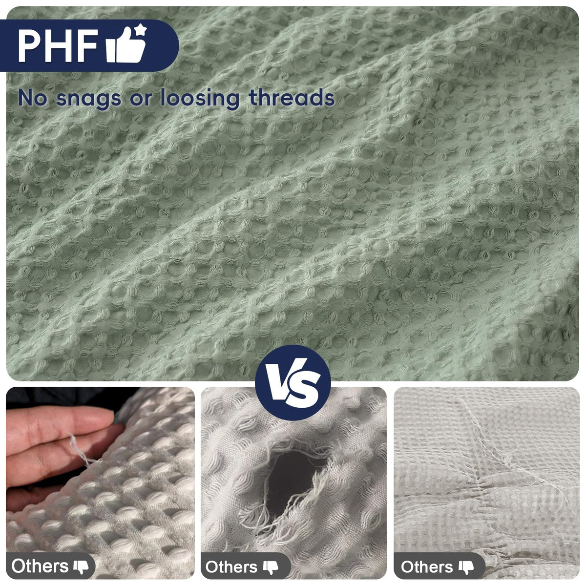 PHF Ultra Soft Waffle Body Pillowcase, Sage Green, 20" x 54", Polyester, Breathable, Skin-Friendly, Zipper Closure