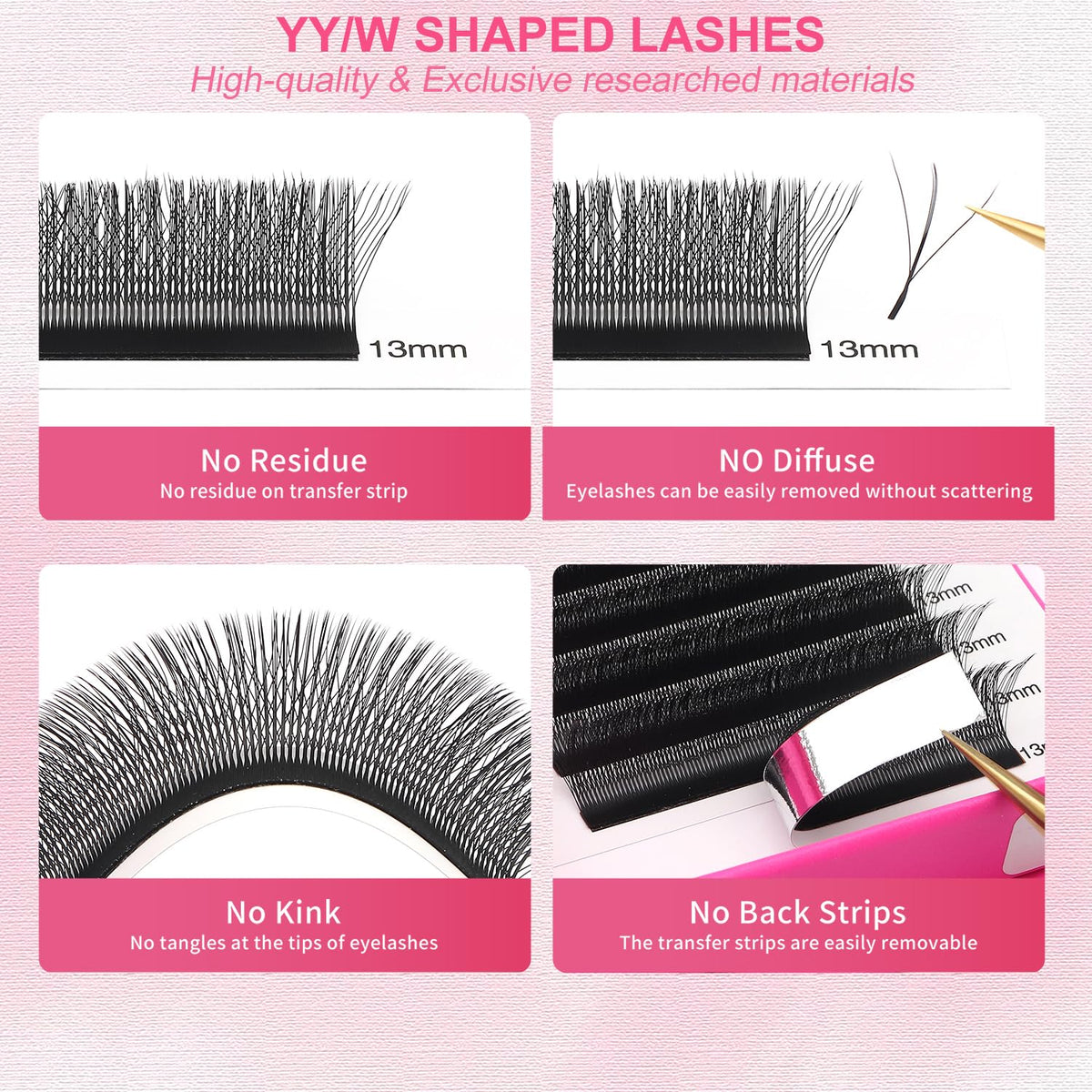 Lash Extensions Three Core Tips 3D Eyelash Extensions W Shape 0.07mm Thickness C Curl 9mm Premade Fans Easy Fan Volume Lashes Matte Black Crisscross(W-3D-Three Core-0.07-C,9mm)