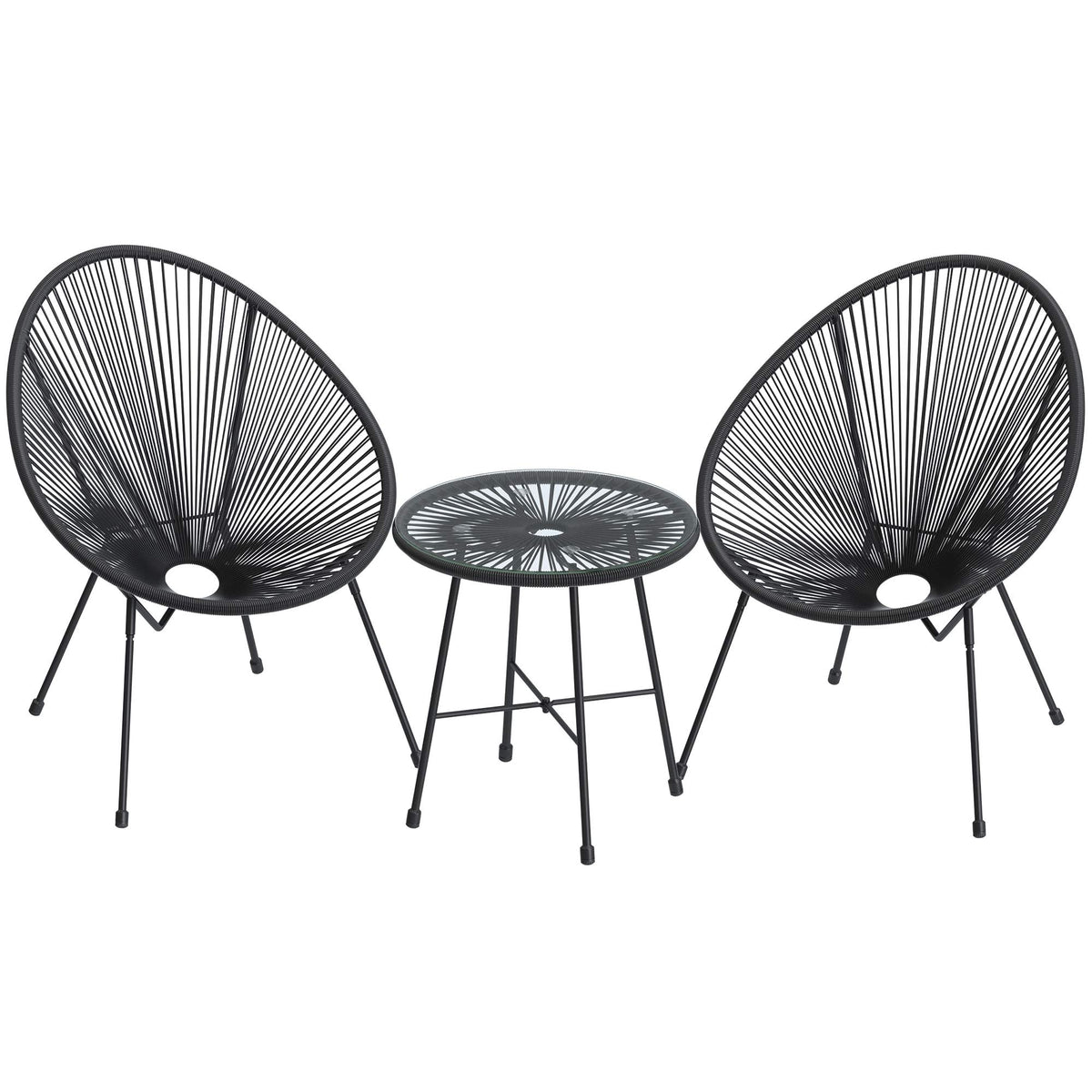 SONGMICS 3-Piece Outdoor Seating Acapulco Chair, Modern Patio Furniture Set, Glass Top Table and 2 Chairs, Indoor and Outdoor Conversation Bistro Set, Ink Black UGGF011B01