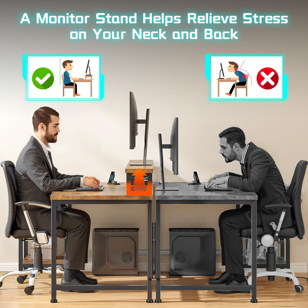 DurayLoly Gaming Desk with LED & Power Outlet, 48" L Shaped Small Computer Desk with Drawers Reversible Corner Desks with Monitor Stand Office Desks for Gaming Room,Home Office,Bedroom,Rustic Brown