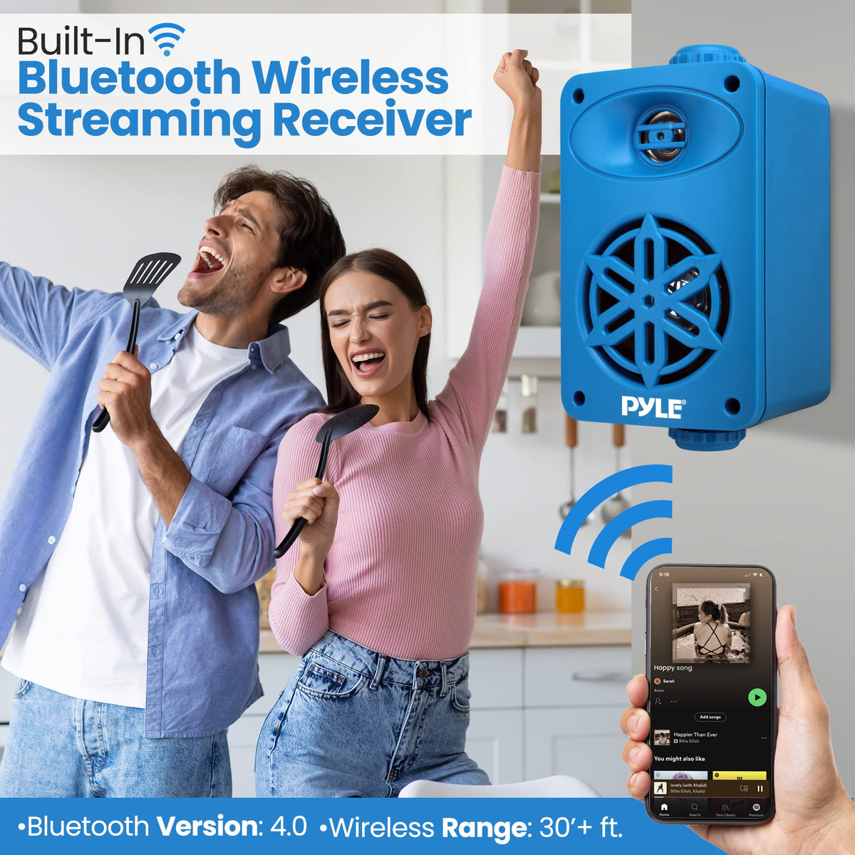 PyleUsa Bluetooth In/outdoor Speakers Pair - 200 Watt Dual Waterproof 3.5” 2-Way Full Range System w/ 1/2” High Compliance Polymer Tweeter - Home, Boat, Marine, Deck, Patio, Poolside - PDWRBT36BL
