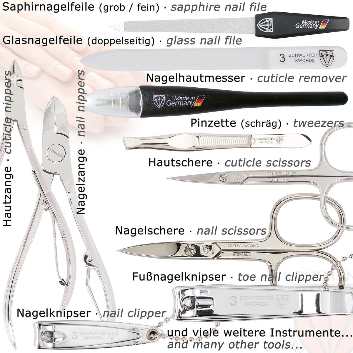 3 Swords Germany - brand quality 16 piece manicure pedicure grooming kit set fashion leather case light pink, Made in Germany