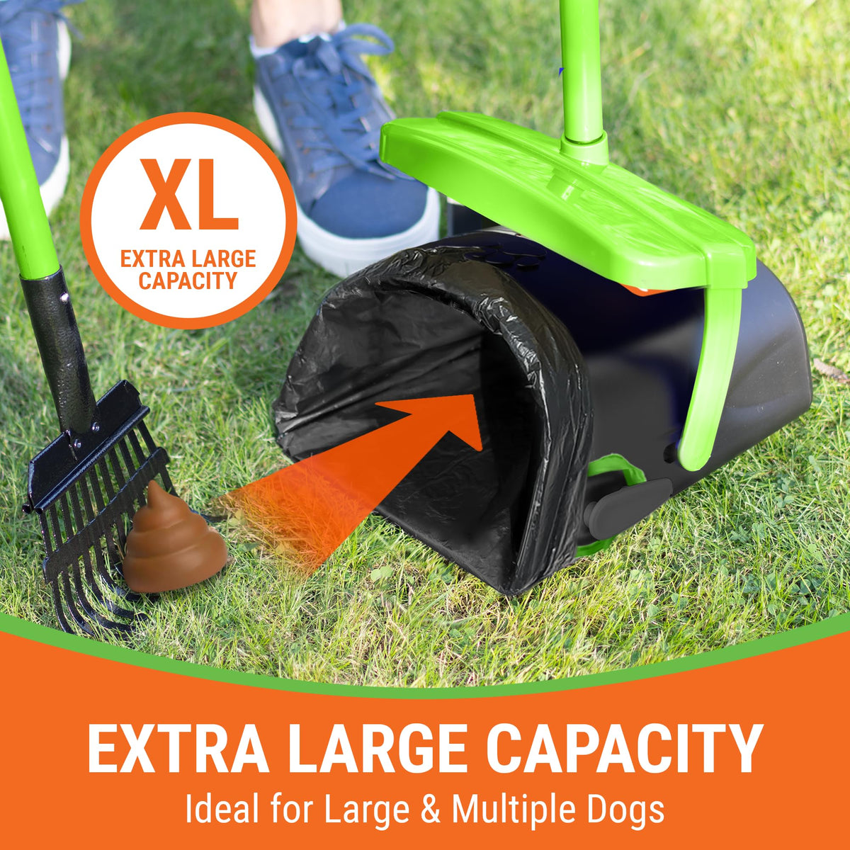Pupzle Dog Pooper Scooper with Bag Attachment, 40" Long Handle Pooper Scooper for Large Dogs, Dog Poop Scoop for Yard, Large Capacity Swivel Bin and Rake, 50 Lavender Scented Bags