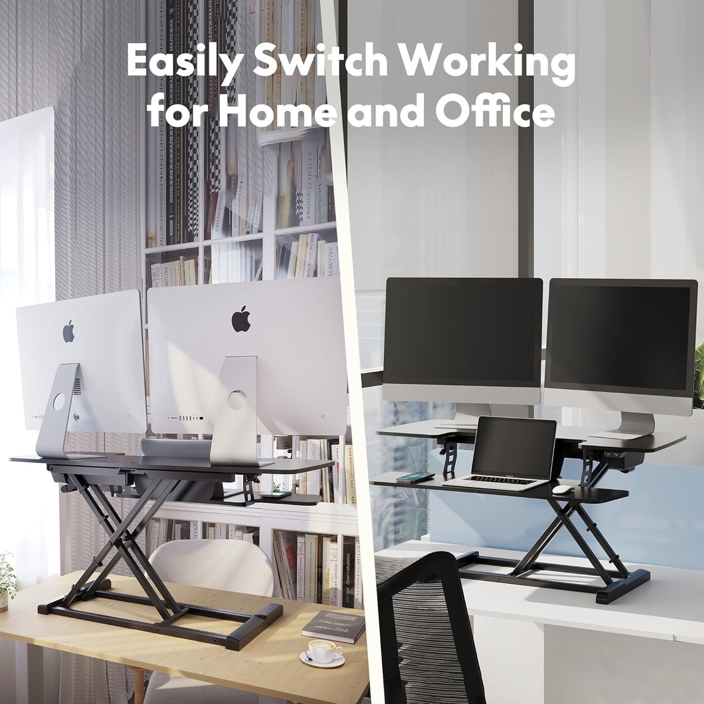 FLEXISPOT 40" Electric Height Adjustable Standing Desk Converter Motorized Stand-up Desk Riser with Quick Release Keyboard Tray, for Home and Office
