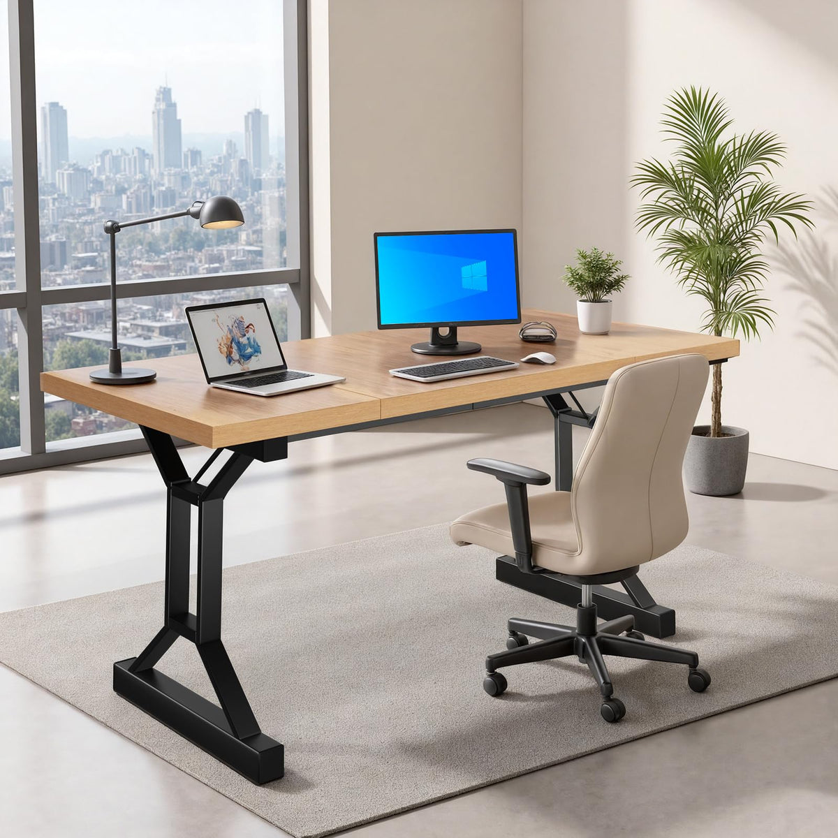HONRISE 70.8-Inch Wooden Desk, Modern Executive Desk，Large Farmhouse Home Office Desks, Simple Study Computer Table, Desk Tables for Home & Dining