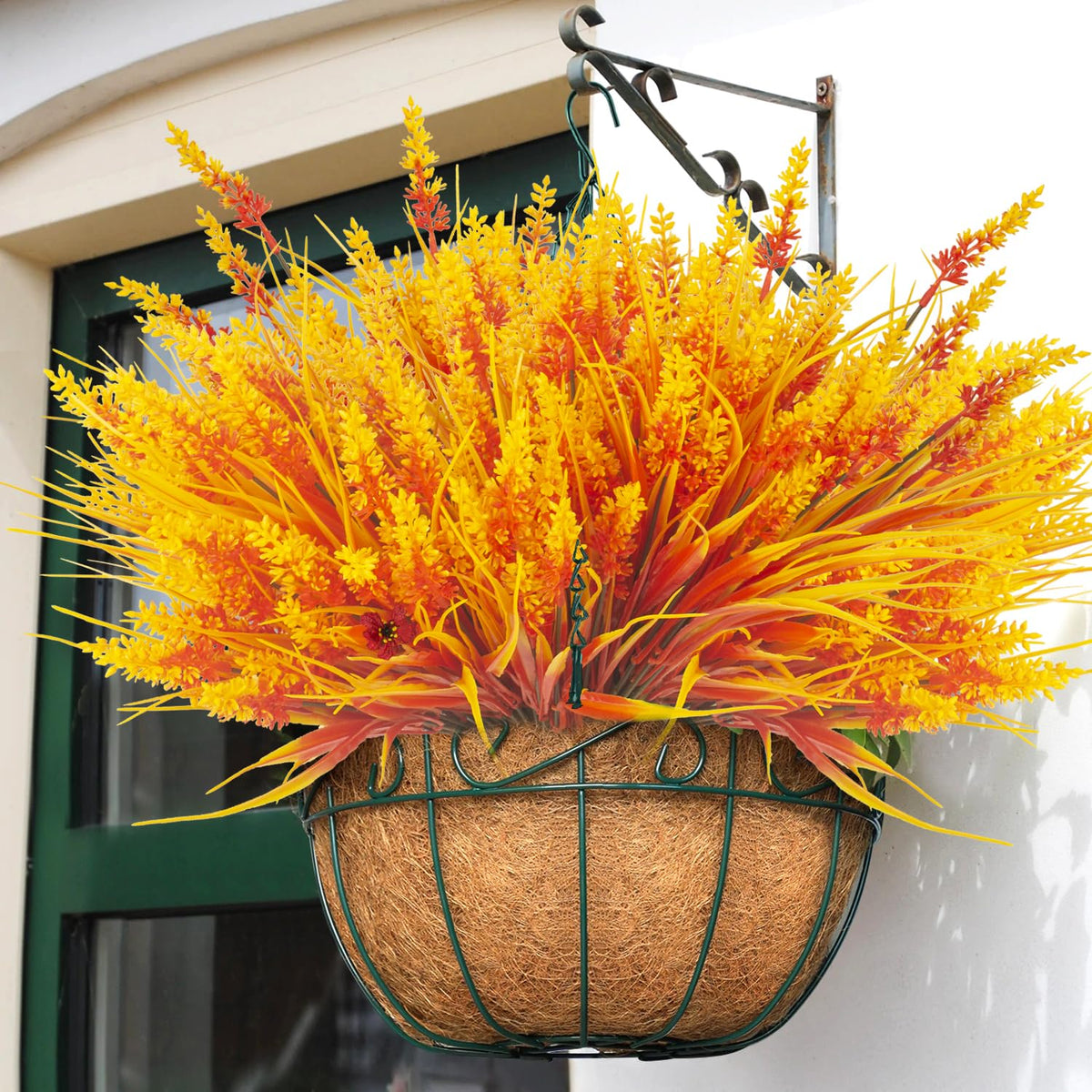 20 Bundles Artificial Plants Outdoor Fake Monkey Grass with Flowers (Fall Orange)
