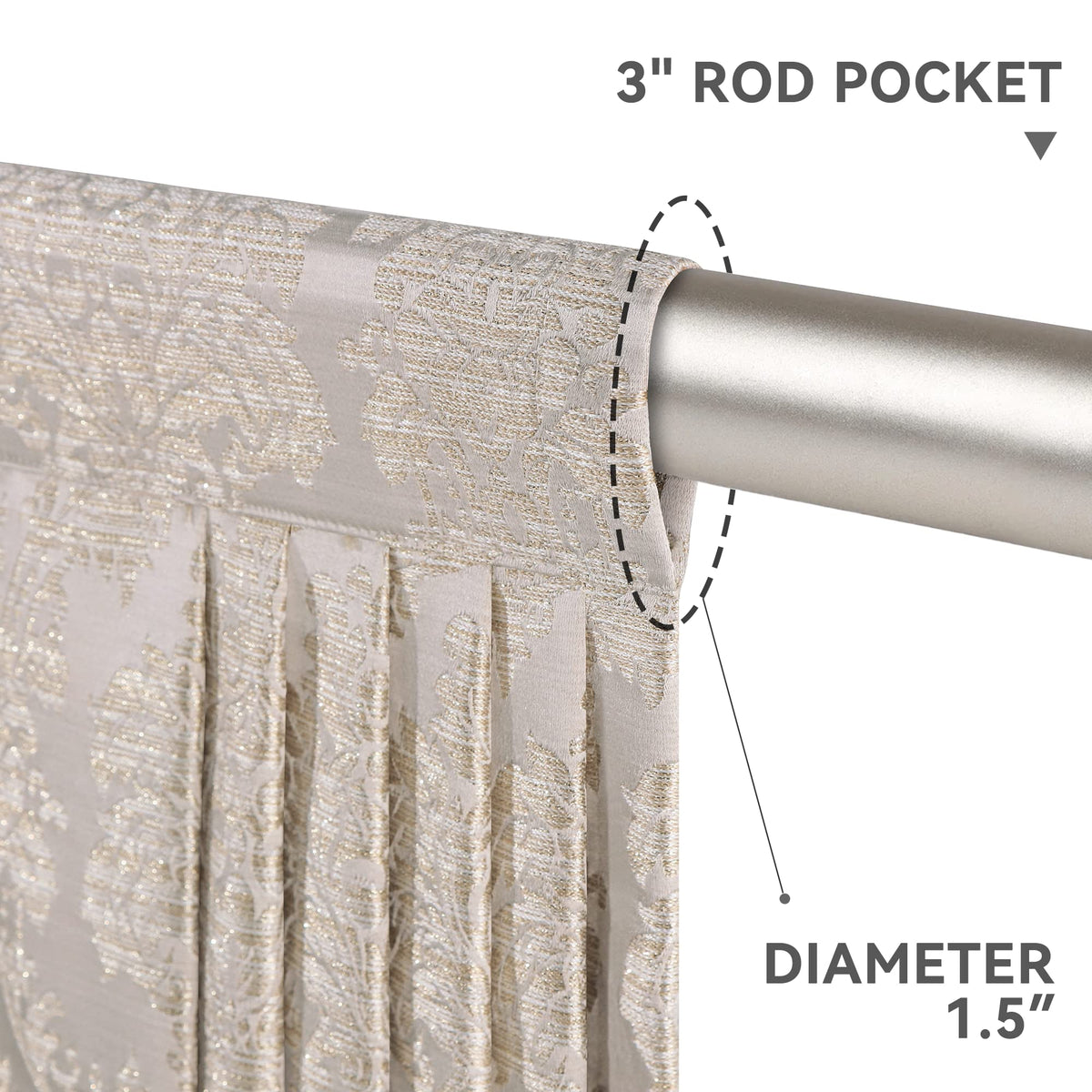 Loom and Mill Luxury Jacquard Waterfall Valance for Living Room, Floral Damask Swag Window Valances with Multi-Tassels, Elegant Swag Curtains for Bedroom Holiday Banquet Decor(W39, Light Taupe+Gold)