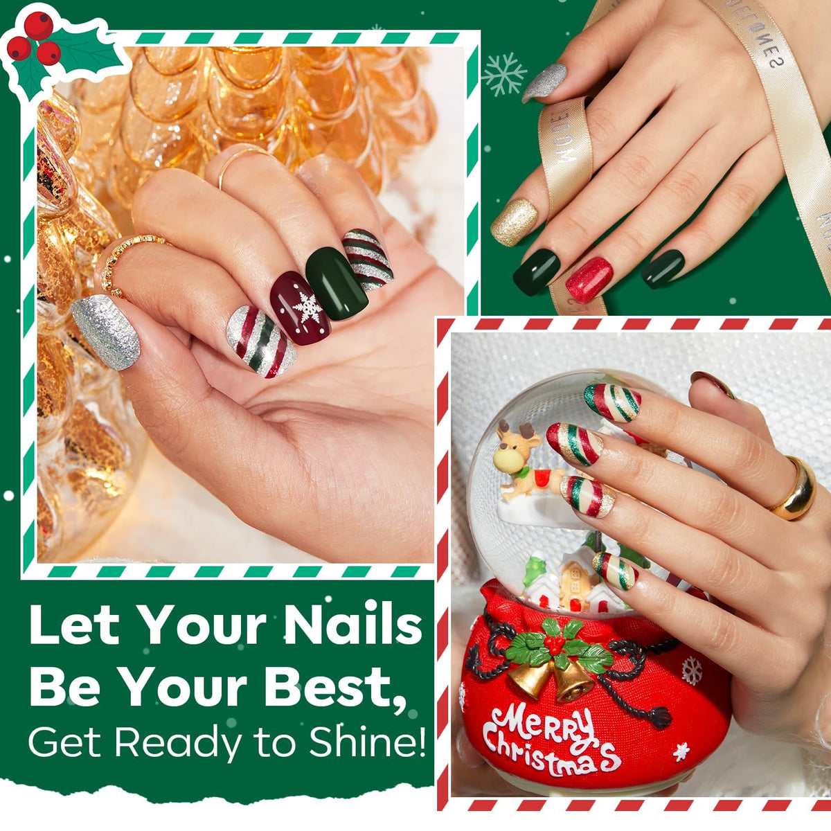 modelones Nail Polish Set 6 Colors Red Green Glitter Mini Nail polish Set Gold Silver Nail Polish Kit Quick Dry Manicure Nail Art Manicure DIY Home Salon Gift for Women Mom