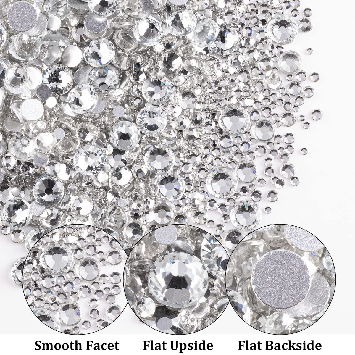 Two Packs of Flatback Rhinestones 4000 Pcs Nail Art Rhinestones Flatback Transparent White Clear Rhinestone with Picker Pencil and Tweezer for Nail Art and Decoration